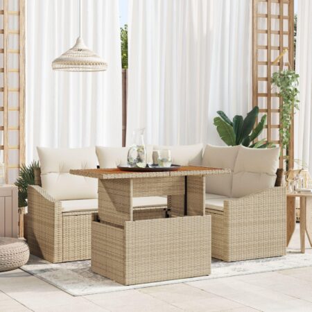 Havesofa sæt 5 stk. i beige polyrattan med højdejusterbart bord
