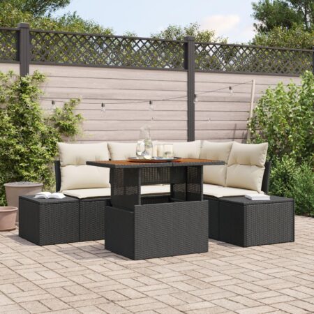 Havesofa sæt 5 stk. i polyrattan med bord - sort og cream