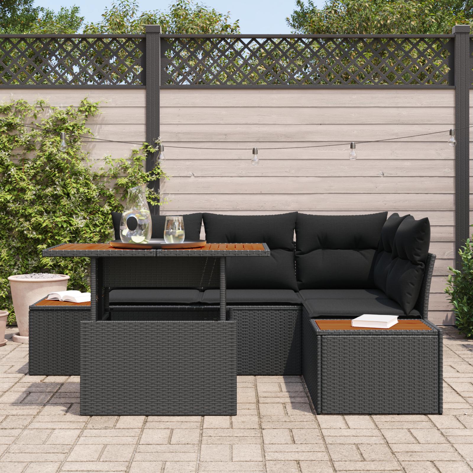 Havesofa sæt 5 stk. i polyrattan med opbevaring og bord - sort og brunt Havesofa sæt 5 stk. i polyrattan med opbevaring og bord - sort og brunt