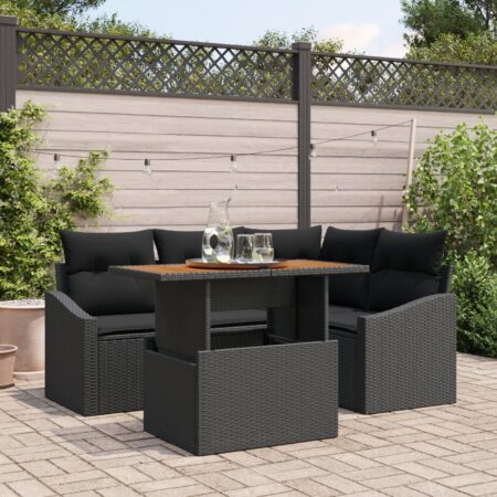 Havesofa sæt 5 stk. i polyrattan sort og brunt med bord