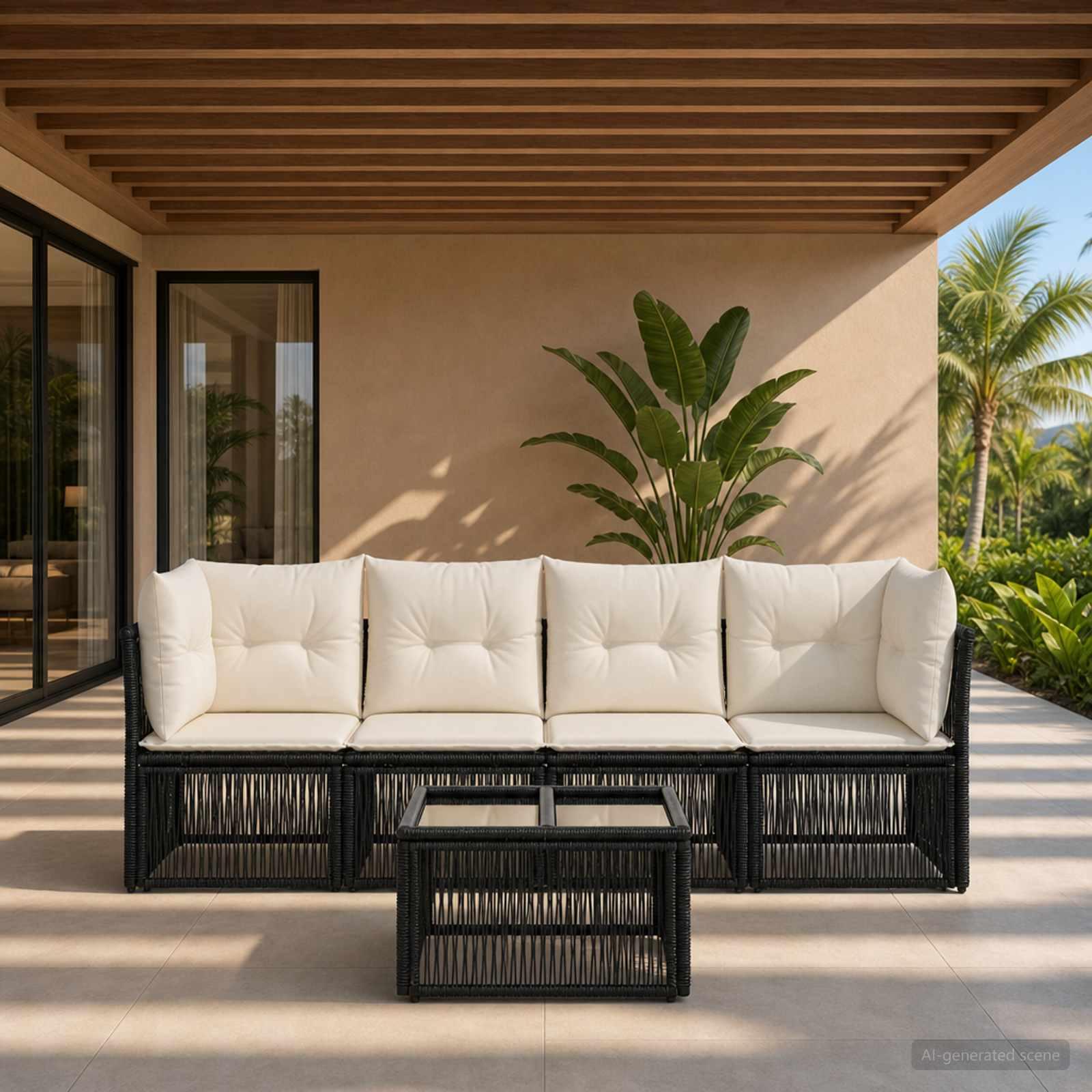 Havesofa sæt 5 stk. i sort polyrattan med bord Havesofa sæt 5 stk. i sort polyrattan med bord