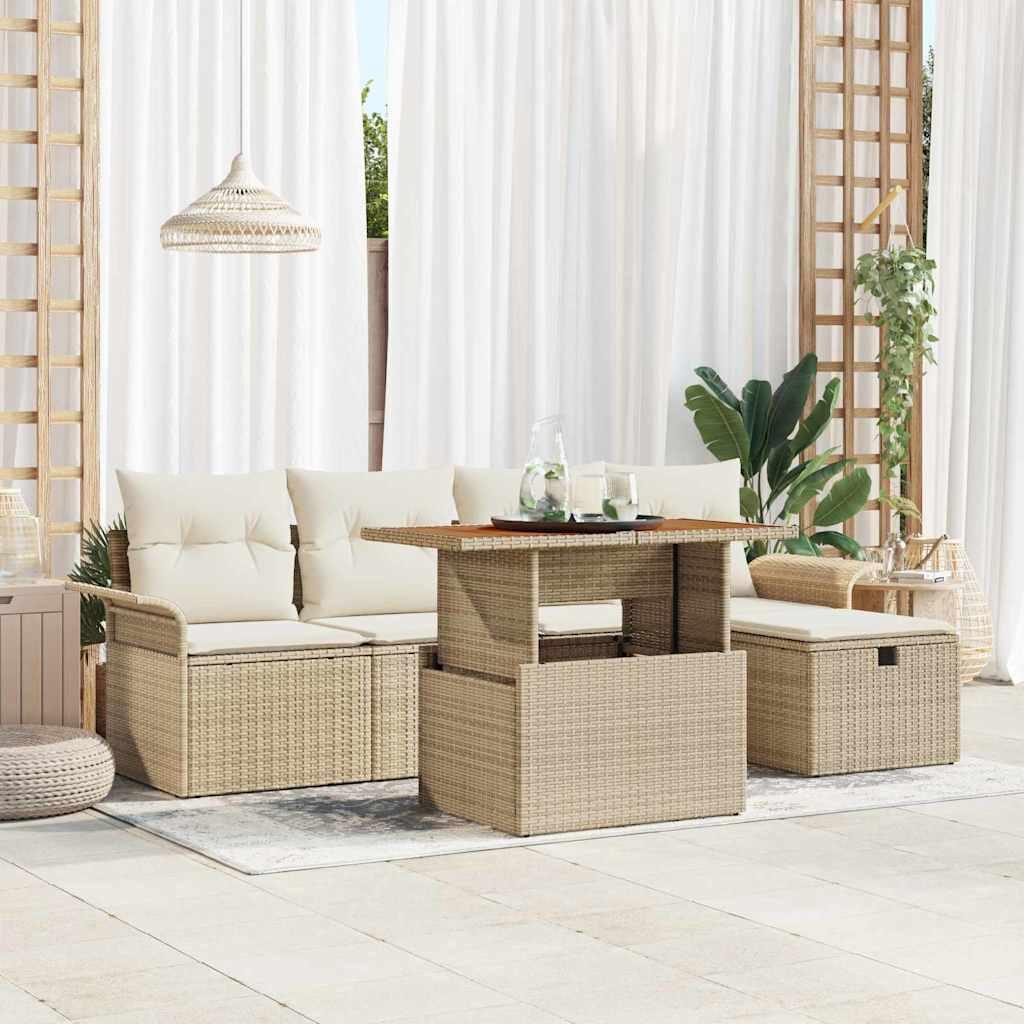 Havesofa sæt 6 dele i beige polyrattan med havebord Havesofa sæt 6 dele i beige polyrattan med havebord