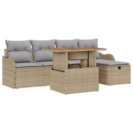 Havesofa sæt 6 dele i beige polyrattan med højdejusterbart bord