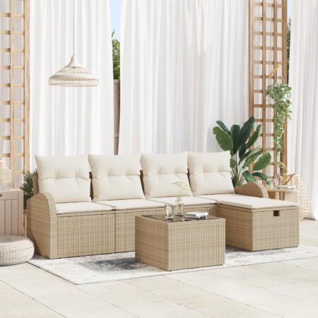 Havesofa sæt 6 dele i beige polyrattan med opbevaring og justerbart bord
