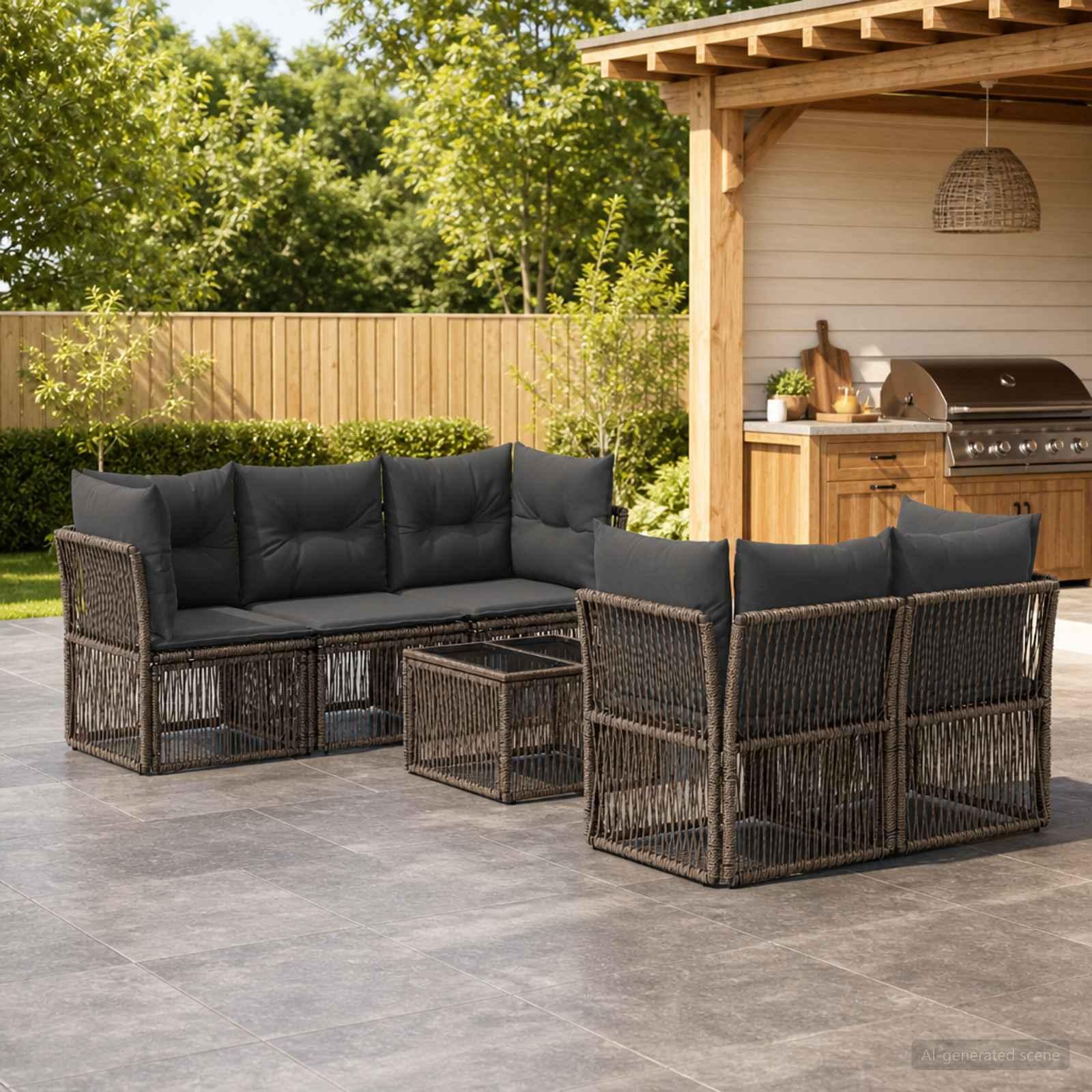 Havesofa sæt 6 dele i grå polyrattan med bord Havesofa sæt 6 dele i grå polyrattan med bord