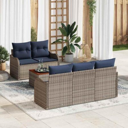 Havesofa sæt 6 dele i grå polyrattan med havebord