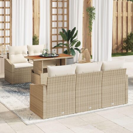 Havesofa sæt 6 dele i polyrattan med bord - beige og creme