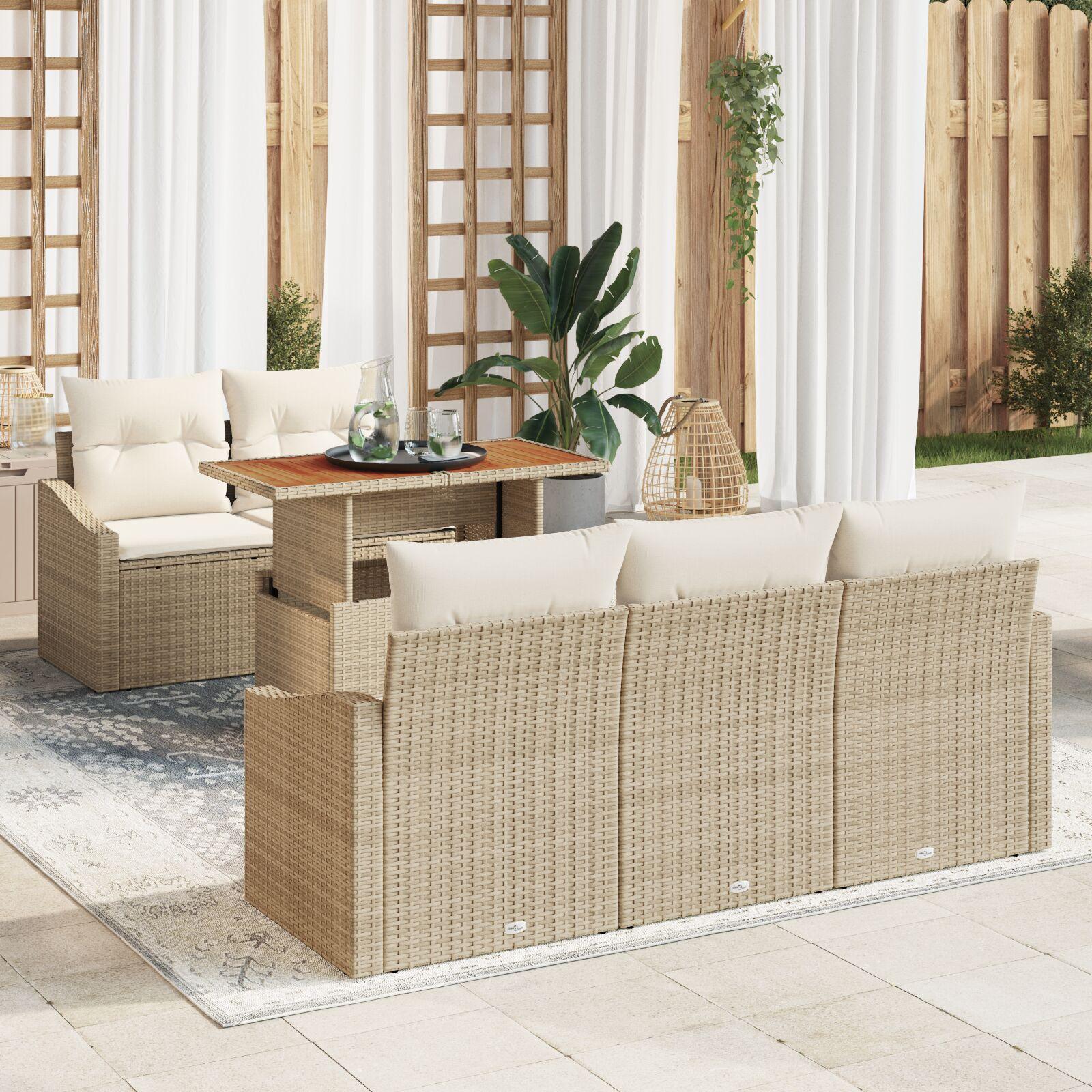 Havesofa sæt 6 dele i polyrattan med bord - beige og creme Havesofa sæt 6 dele i polyrattan med bord - beige og creme