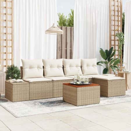 Havesofa sæt 6 dele i polyrattan med bord - beige og creme