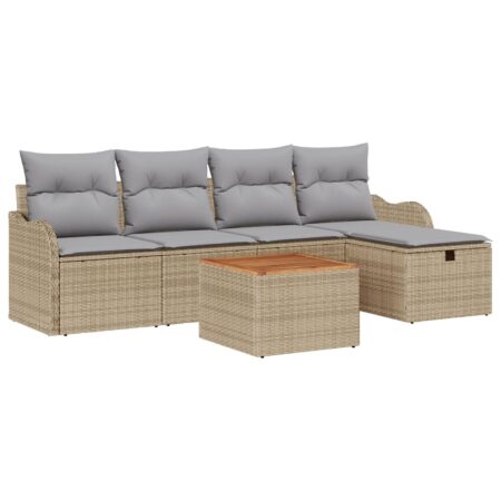 Havesofa sæt 6 stk. i beige polyrattan med bord og opbevaring