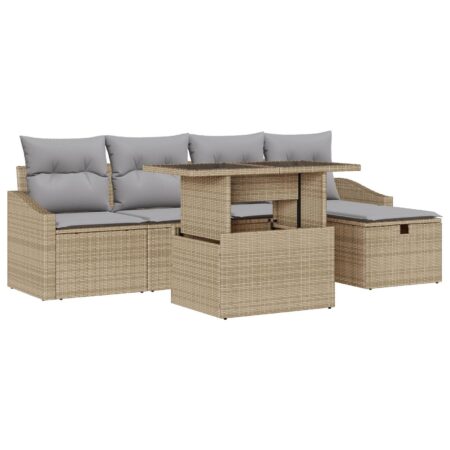 Havesofa sæt 6 stk. i beige polyrattan med justerbart bord