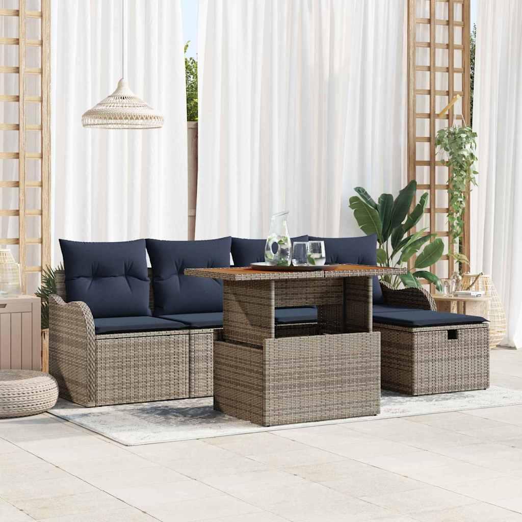 Havesofa sæt 6 stk. i grå polyrattan med højdejusterbart bord Havesofa sæt 6 stk. i grå polyrattan med højdejusterbart bord