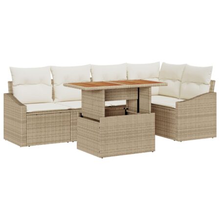 Havesofa sæt 6 stk. i polyrattan med bord og opbevaring - beige og creme