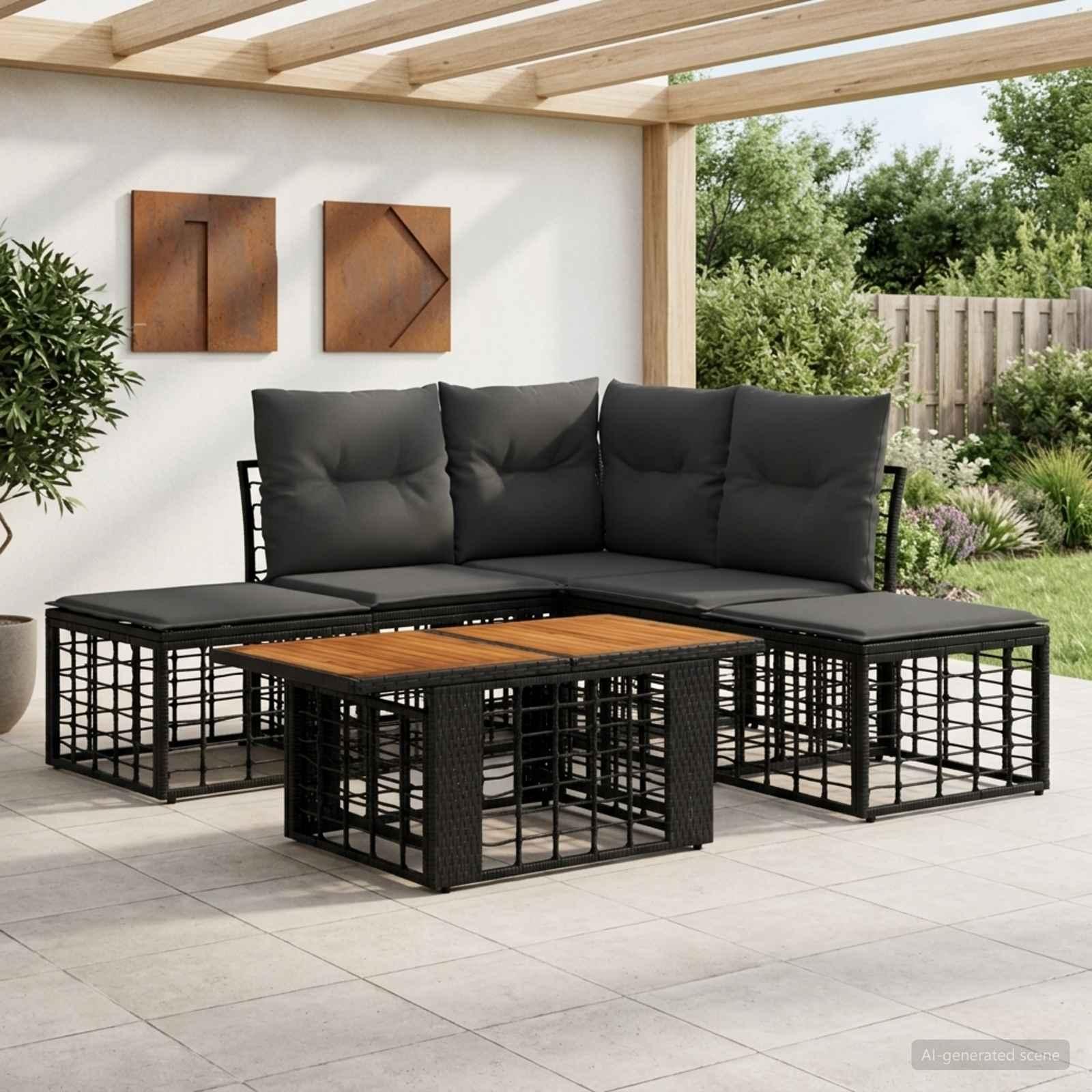 Havesofa sæt 6 stk. i polyrattan med bord - sort og mørkegrå Havesofa sæt 6 stk. i polyrattan med bord - sort og mørkegrå