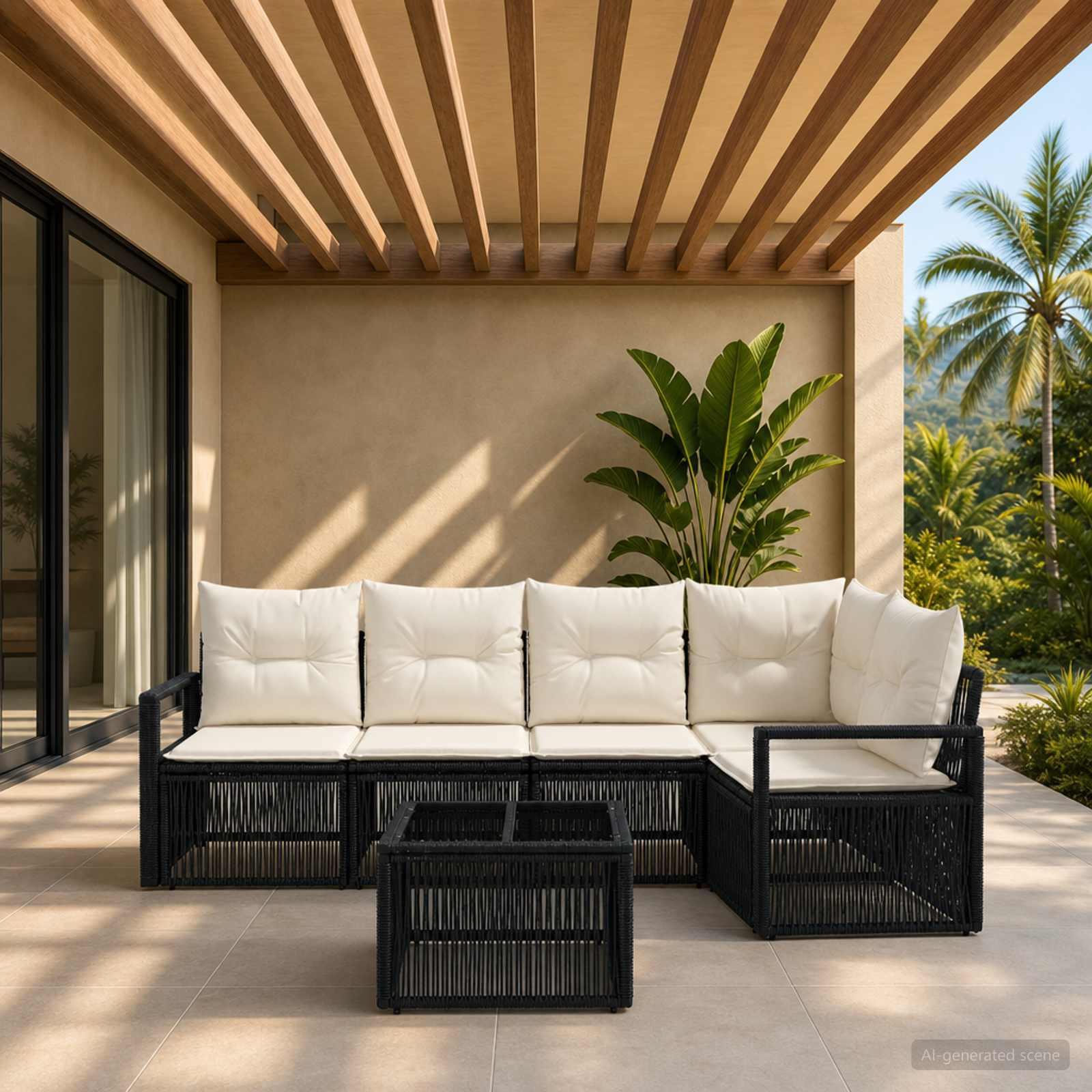 Havesofa sæt 6 stk. i sort polyrattan med bord Havesofa sæt 6 stk. i sort polyrattan med bord