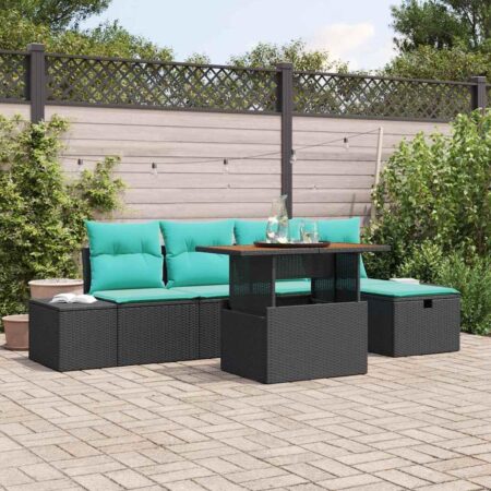 Havesofa sæt 6 stk. i sort polyrattan med havebord