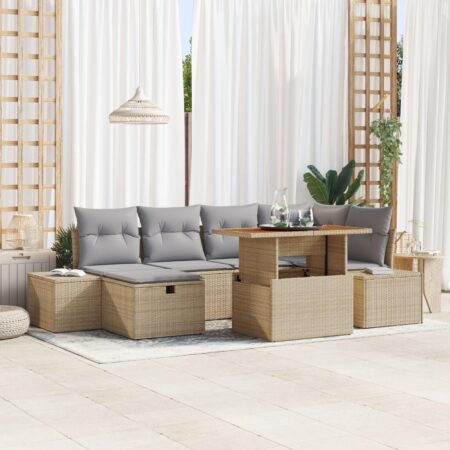 Havesofa sæt 7 dele i beige polyrattan med bord