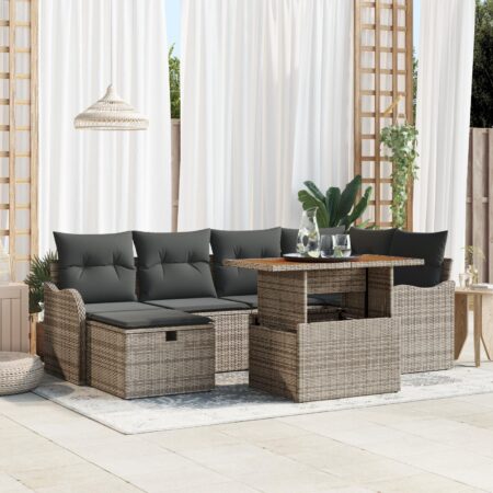 Havesofa sæt 7 dele i grå polyrattan - loungehjørne med bord