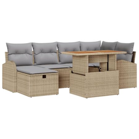 Havesofa sæt 7 stk. i beige polyrattan med havebord