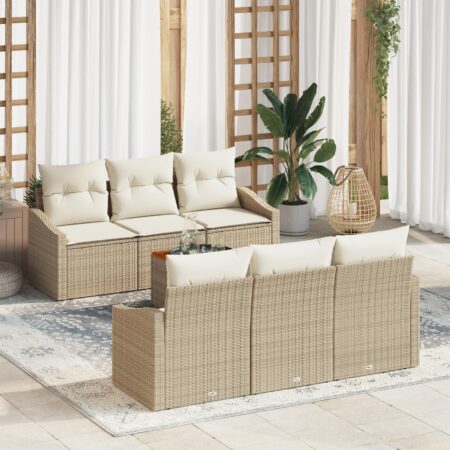 Havesofa sæt 7 stk. i polyrattan med bord - beige og creme