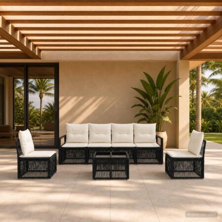 Havesofa sæt 7 stk. i sort polyrattan med bord