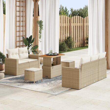 Havesofa sæt 8 dele i beige polyrattan med bord
