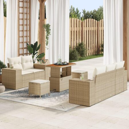 Havesofa sæt 8 dele i beige polyrattan med højdejusterbart bord