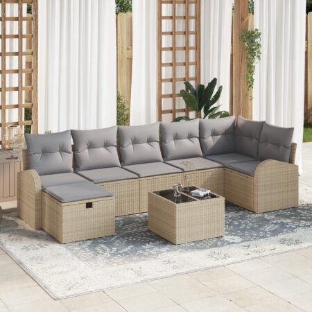 Havesofa sæt 8 dele i beige polyrattan med opbevaring og justerbart bord