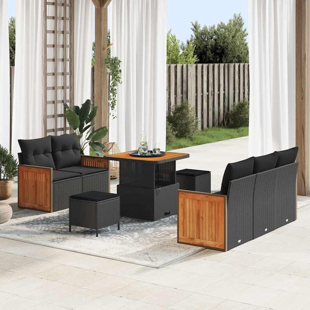 Havesofa sæt 8 dele i sort polyrattan med bord og opbevaring Havesofa sæt 8 dele i sort polyrattan med bord og opbevaring