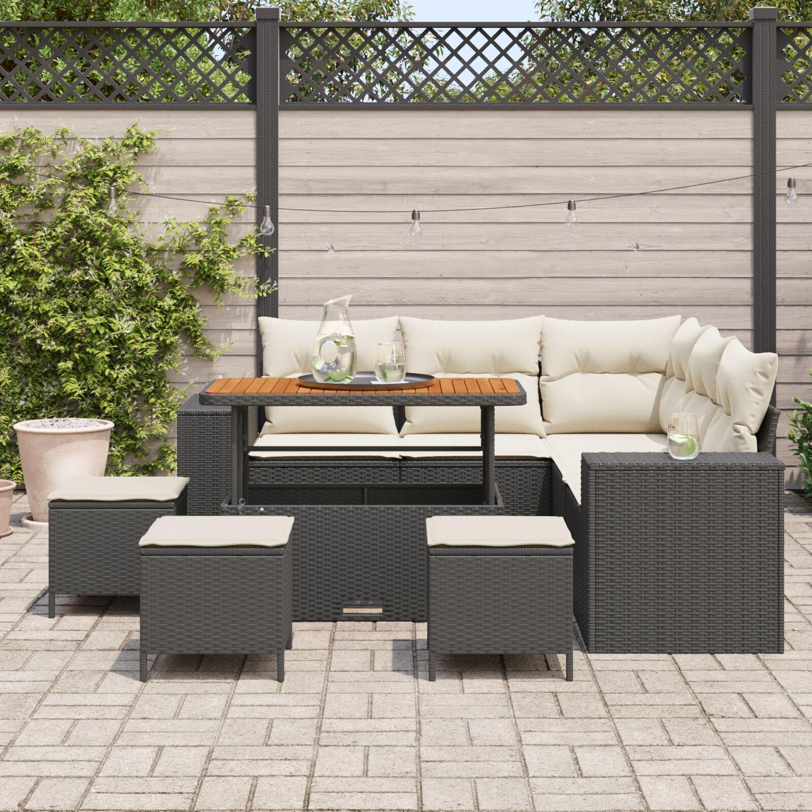 Havesofa sæt 8 dele i sort polyrattan med højdejusterbart bord Havesofa sæt 8 dele i sort polyrattan med højdejusterbart bord