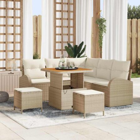Havesofa sæt 8 dele til 7 personer med bord og skamler - beige og creme