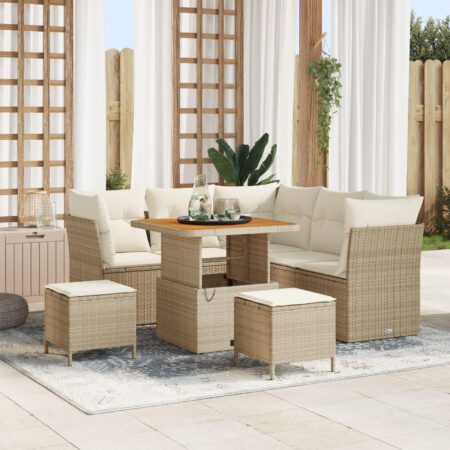 Havesofa sæt 8 stk beige polyrattan med justerbart bord