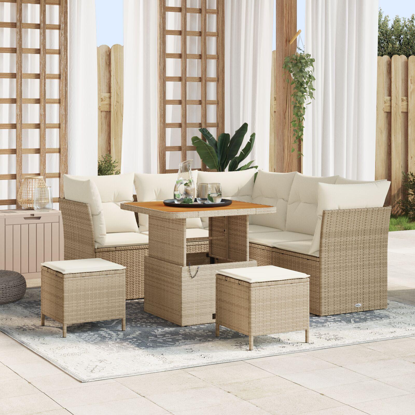 Havesofa sæt 8 stk beige polyrattan med justerbart bord Havesofa sæt 8 stk beige polyrattan med justerbart bord