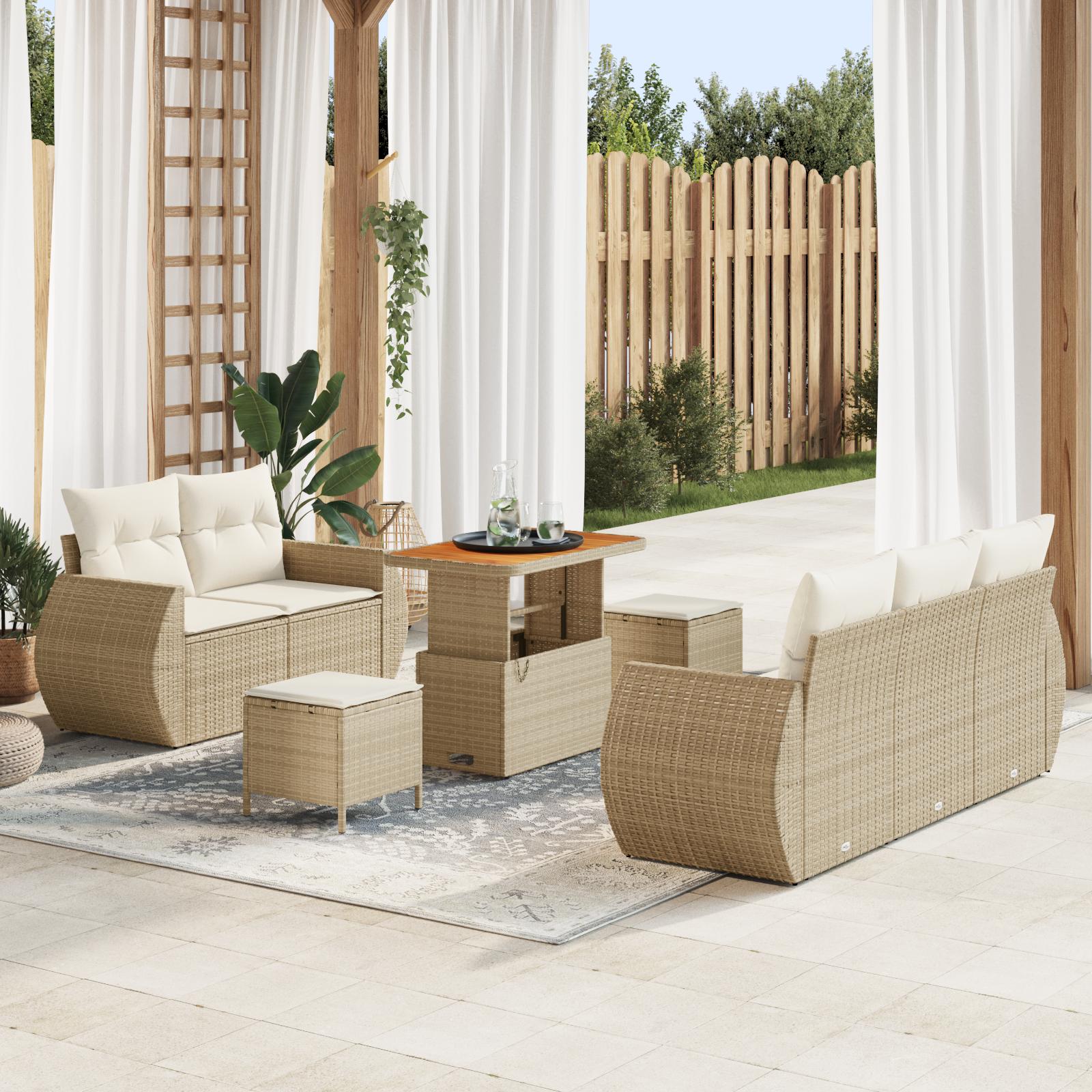 Havesofa sæt 8 stk i beige polyrattan med bord Havesofa sæt 8 stk i beige polyrattan med bord