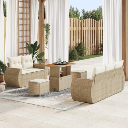 Havesofa sæt 8 stk i beige polyrattan med bord