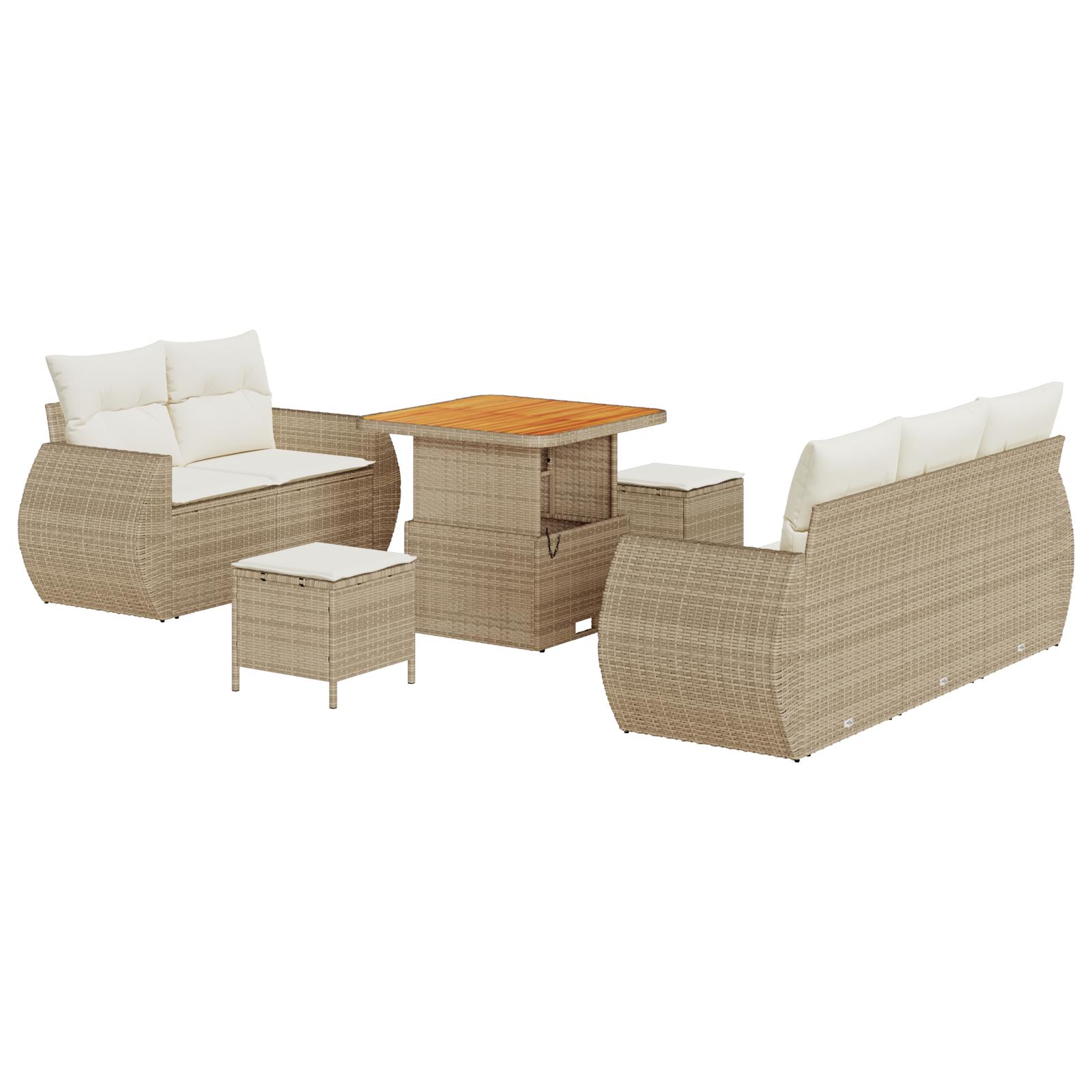 Havesofa sæt 8 stk i beige polyrattan med bord og skamler Havesofa sæt 8 stk i beige polyrattan med bord og skamler