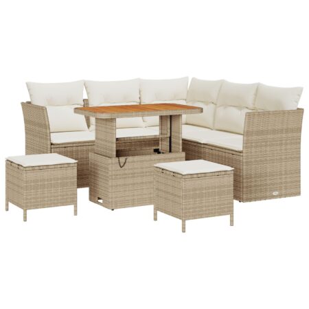 Havesofa sæt 8 stk i beige polyrattan med justerbart bord
