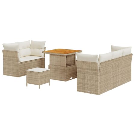 Havesofa sæt 8 stk i beige polyrattan med justerbart bord