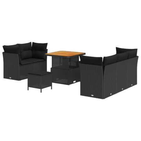 Havesofa sæt 8 stk i sort polyrattan med justerbart bord