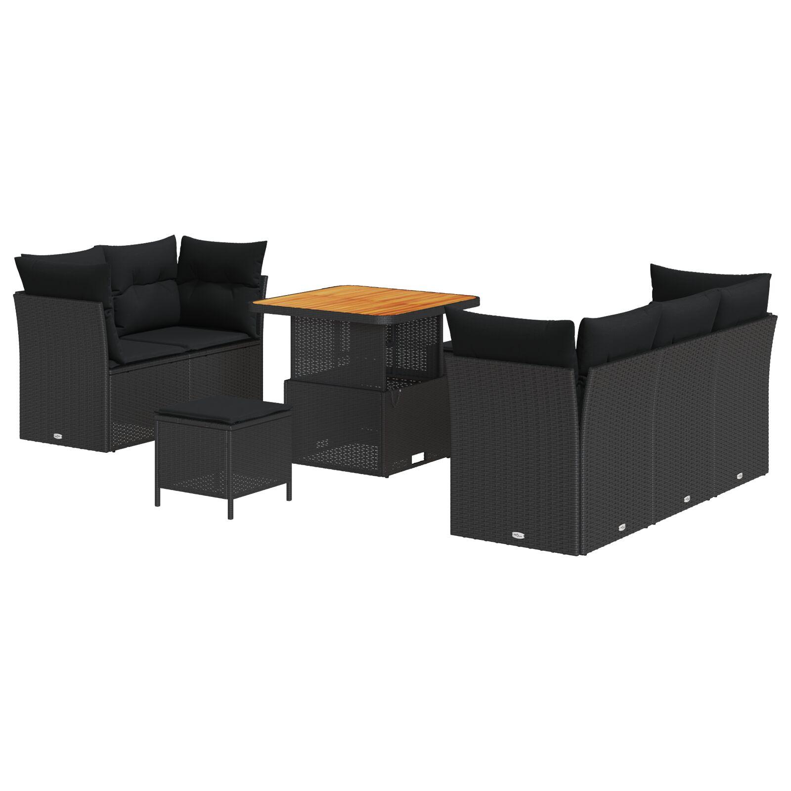 Havesofa sæt 8 stk i sort polyrattan med justerbart bord Havesofa sæt 8 stk i sort polyrattan med justerbart bord