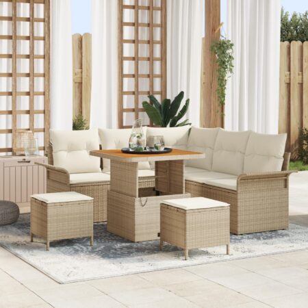 Havesofa sæt 8 stk med puder og bord i beige polyrattan
