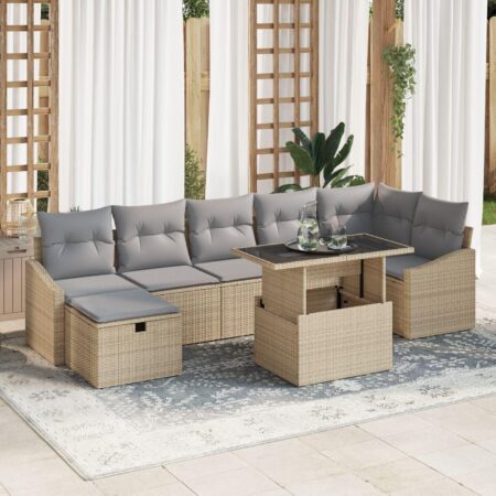 Havesofa sæt 8 stk. i beige polyrattan med bord