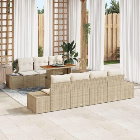 Havesofa sæt 8 stk. i beige polyrattan med hæve-sænke bord