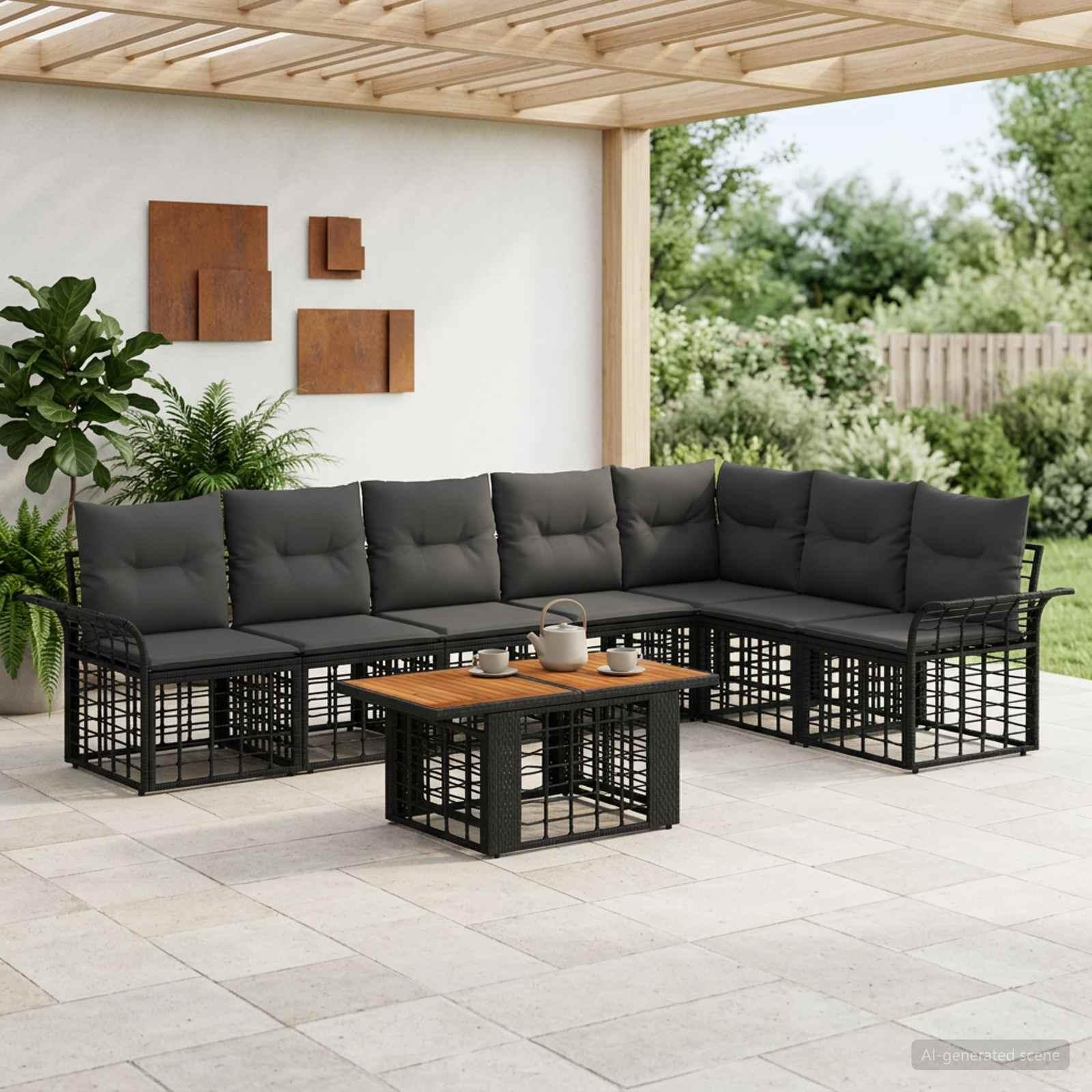 Havesofa sæt 8 stk. i polyrattan med bord - sort og mørkegrå Havesofa sæt 8 stk. i polyrattan med bord - sort og mørkegrå