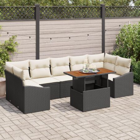 Havesofa sæt 8 stk. i polyrattan sort og cream med bord