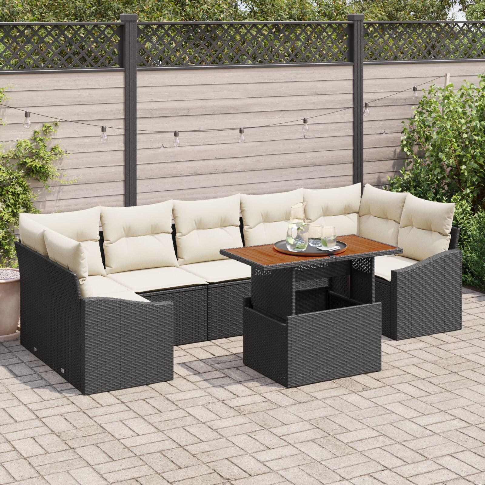 Havesofa sæt 8 stk. i polyrattan sort og cream med bord Havesofa sæt 8 stk. i polyrattan sort og cream med bord