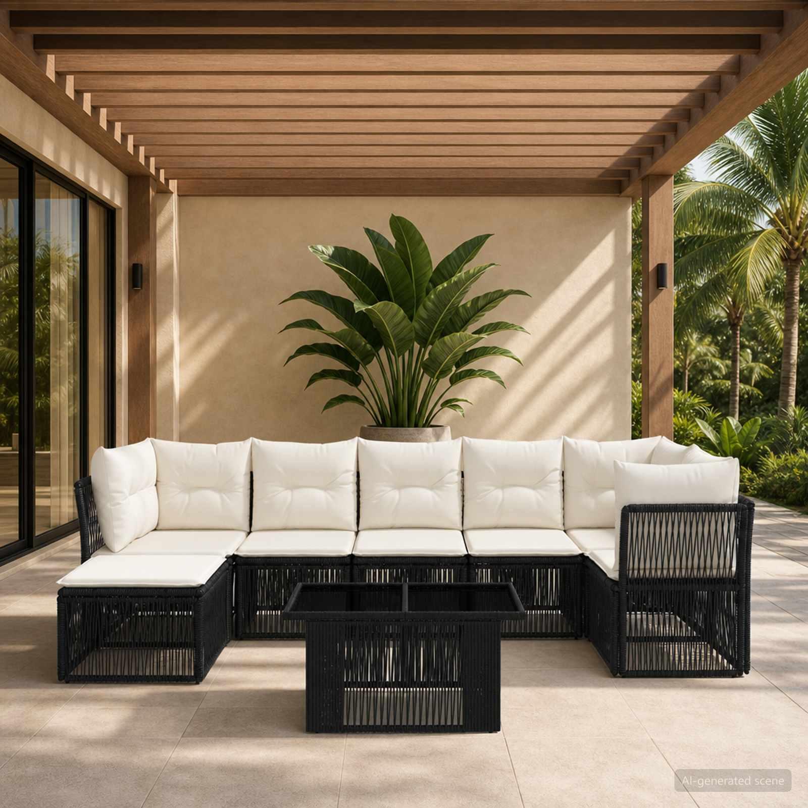Havesofa sæt 8 stk. i sort polyrattan med bord Havesofa sæt 8 stk. i sort polyrattan med bord