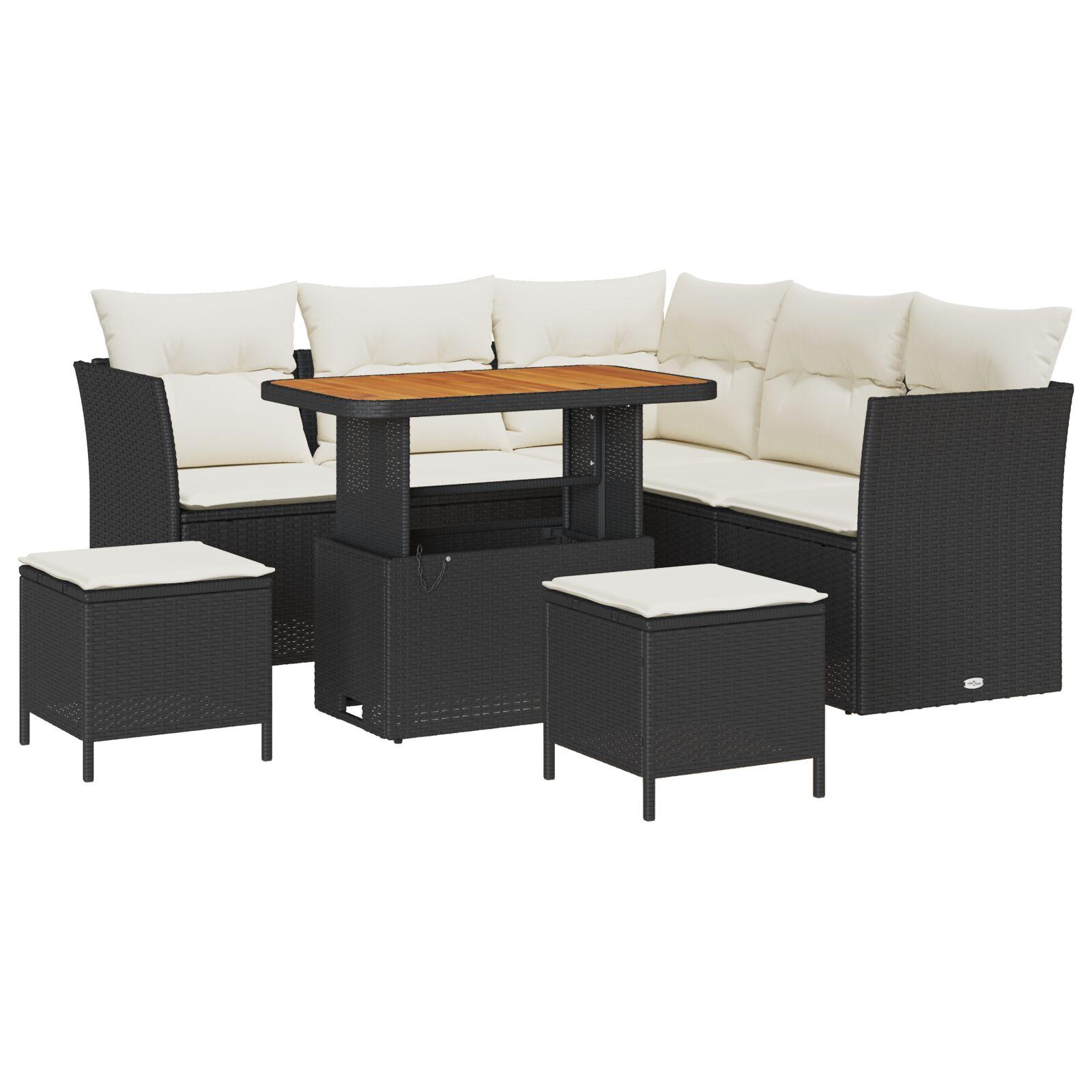 Havesofa sæt 8 stk. i sort polyrattan med hæve-sænke bord Havesofa sæt 8 stk. i sort polyrattan med hæve-sænke bord