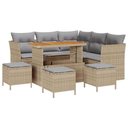 Havesofa sæt 9 dele i beige polyrattan med højdejusterbart bord