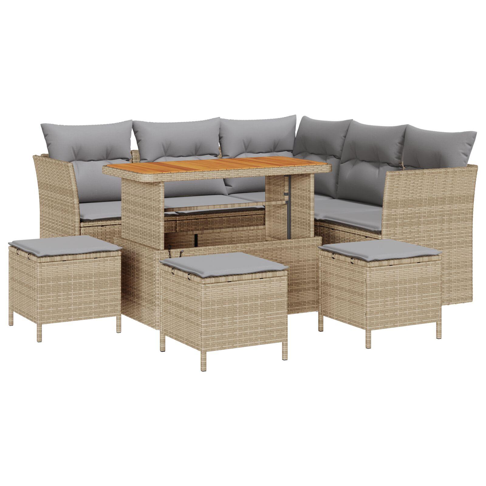 Havesofa sæt 9 dele i beige polyrattan med højdejusterbart bord Havesofa sæt 9 dele i beige polyrattan med højdejusterbart bord